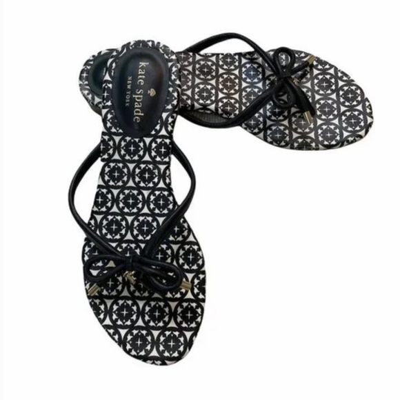 Kate Spade Black and White Mystic Bow Flat Sandals size 6 - Picture 2 of 5